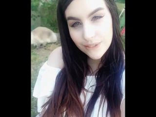 hayli haze walks with a cat in nature, porn star model