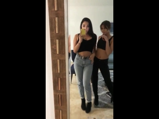 karlee gray and girlfriend posing at the mirror, porn star model